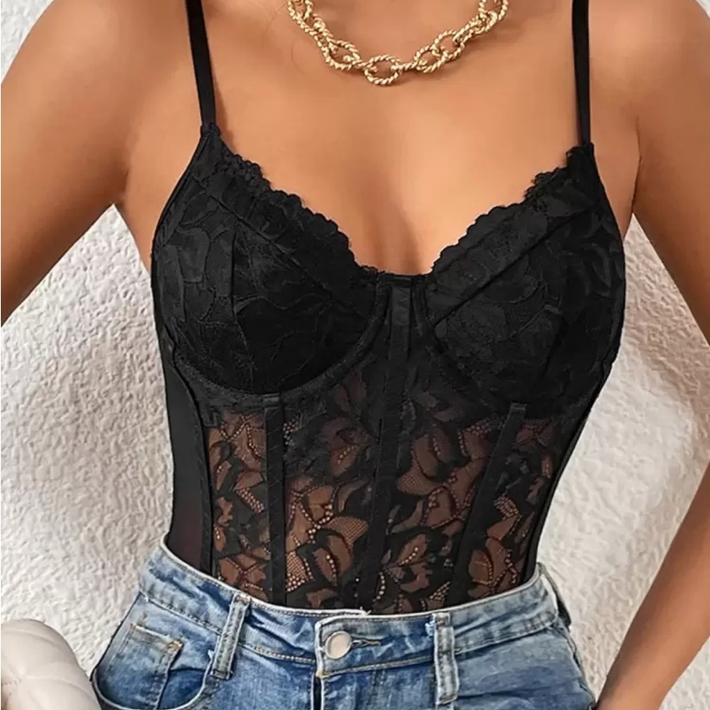 Elegant Black Lace Bustier Bodysuit